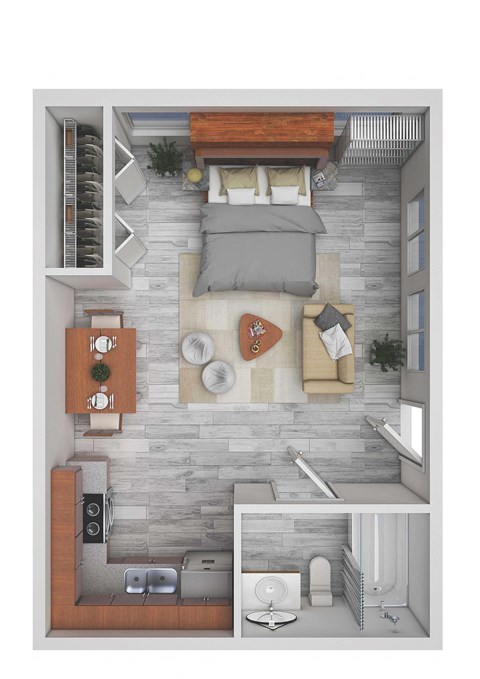 Floor plan for studio, 1 bath, 325 sqft